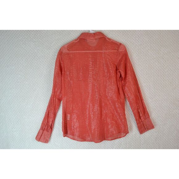Ariat Women's Medium Red Gold Plaid Sheer Snap Button Down Long Sleeve Shirt - Picture 7 of 14
